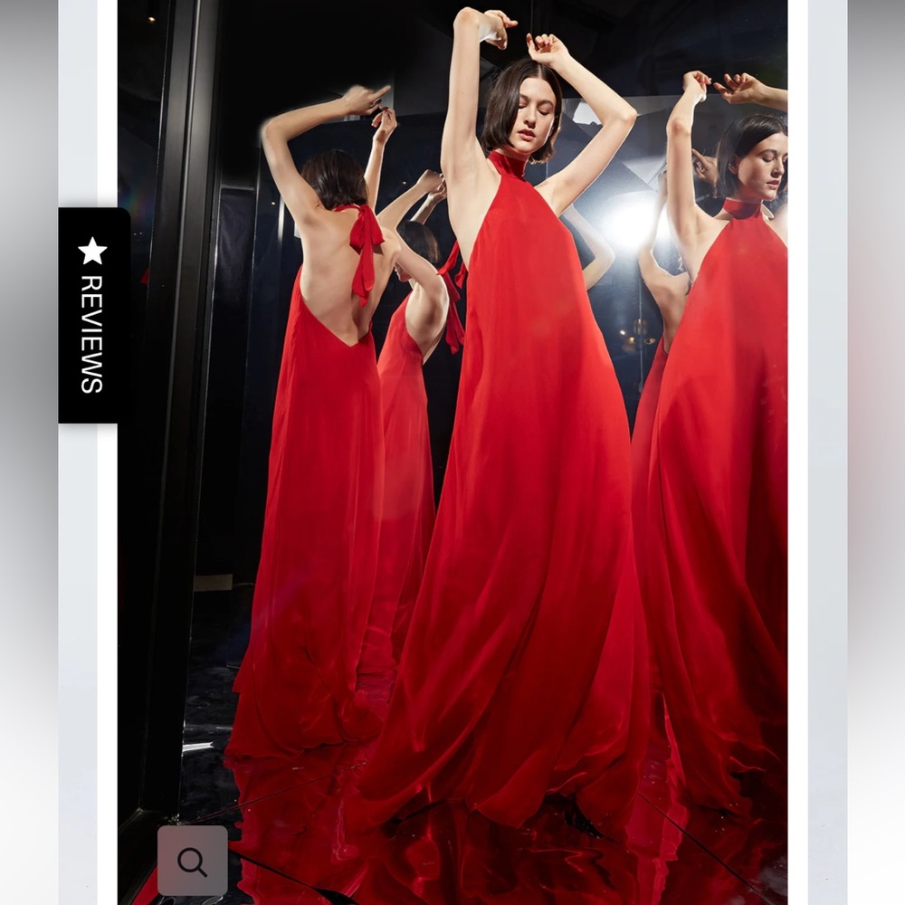 Halston Lizza Chiffon Halter Silk Gown Red Size 14 NWT - Picture 12 of 13